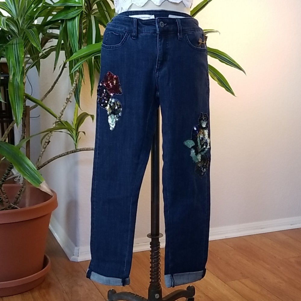 Anthropologie jeans with sequined appliqués